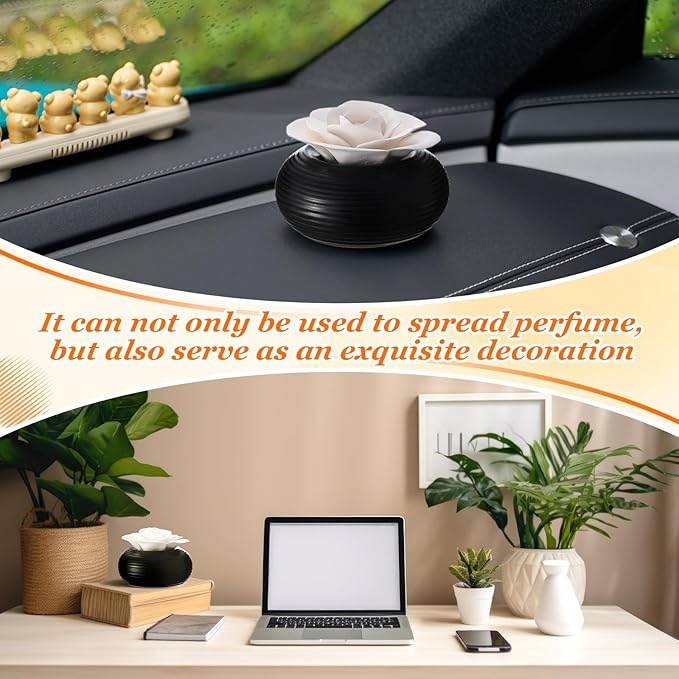 Honeydak 2 Pcs Reedless Ceramic Diffuser Set, Porcelain White Flower Aromatherapy Essential Oil Diffuser for Home Office Bathroom Tabletop Decor, Non-Electric, Valentines Day Gift (Rose)