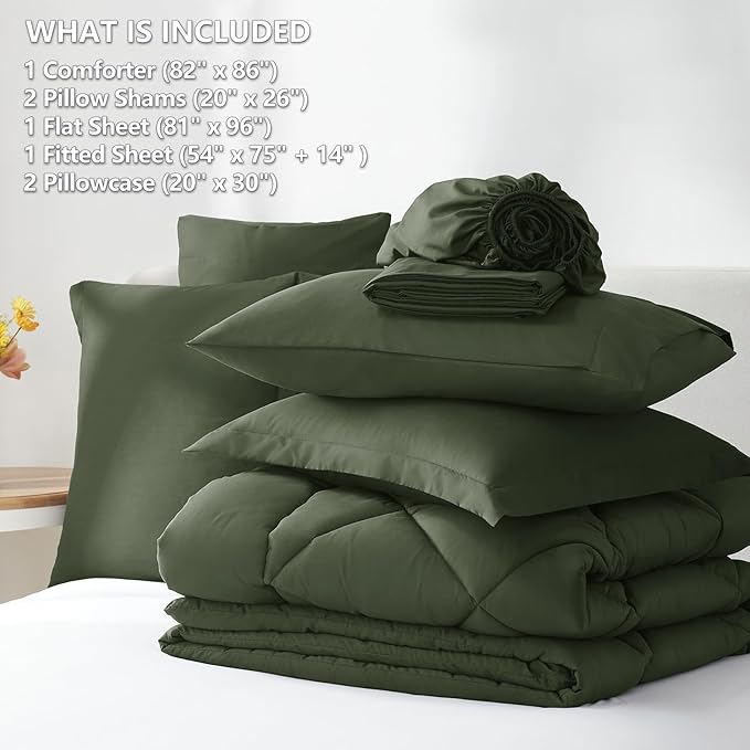 CozyLux Full Size Comforter Sets Dark Green - 7 Pieces Bed in a Bag Full, Luxury Soft Bed Set for All Seasons, Bedding Set with Down Alternative Comforter, Sheets, Pillowcases & Shams
