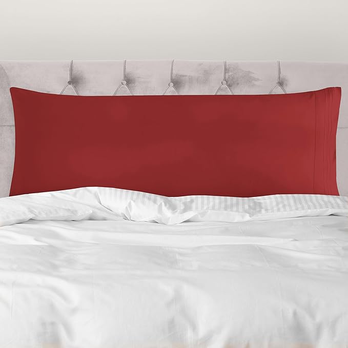 Mocassi 1-Piece Premium Body Pillowcase 1800 Series Hotel Quality Microfiber - Soft and Breathable with 3-Line Embroidery Wrinkle and Stain Resistant, Easy Care, 21" x 54", Rust
