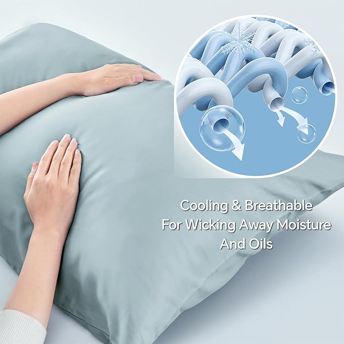 BEDELITE Pillow Cases Queen Size Set of 2, Rayon Derived from Bamboo, Cooling Pillow Cases for Hot Sleepers & Night Sweats, Breathable and Silky Soft Envelope Pillowcases(Haze Blue, 20"x30")