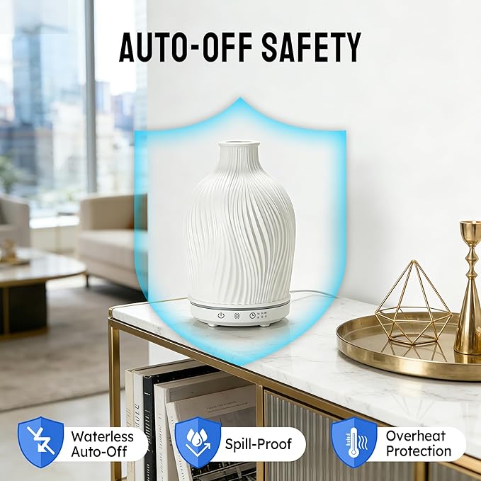 Essential Oil Diffuser 150ml,Resin Diffuser Ultrasonic Aromatherapy Humidifier with 1/2/4H Timer, 7 Color Lights, Auto Shut-Off, Whisper-Quiet for Home Bedroom Office (White)