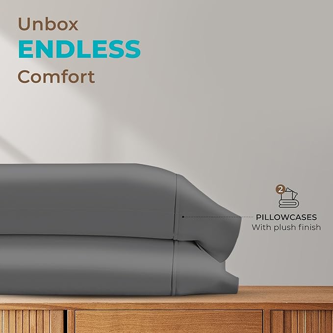 Thread Spread Queen Size Cotton Sateen Pillowcases, Dark Grey, 100% Cotton, 21" W x 32" L