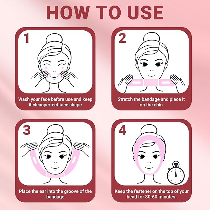 Juskaa Reusable V Line Lifting Mask with Chin Strap for Sleeping,Face Lift Prevent Sagging, Jaw Exerciser,Light pink,M,2PCS