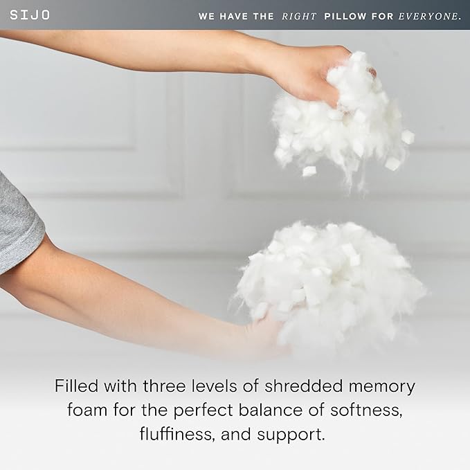 Sijo FlexCool Shredded Memory Foam Pillow - Adjustable Loft Pillow w/Cooling Surface - Good Housekeeping 2026 Bedding Award Winner - CertiPUR-US - Medium Firm for Back, Side, Stomach Sleeper (Queen)