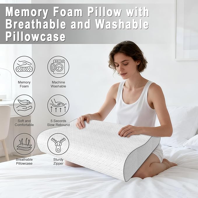 Memory Foam Pillow, Cervical Pillow for Neck Pain Relief, Ergonomic Adjustable Contour Bed Pillow for Side, Back & Stomach Sleepers (2, 23.5 * 15.6 ihch)