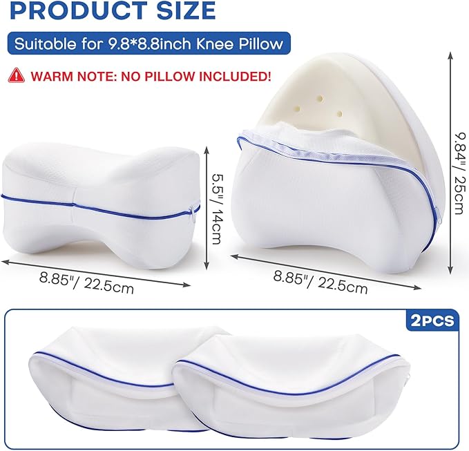 Noverlife 2 Pack Leg Pillow Covers for Contour Knee Pillow, Zippered Pillowcover ONLY, Replacement Pillow Cases for Memory Foam Knee Pillows Washable Pillowcases for Heart Shaped 10x9inch Leg Pillow