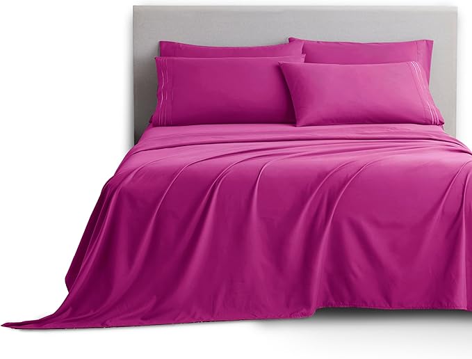 Clara Clark King Sheets, 6 Piece Set - Hotel Luxury Sheets for King Size Bed, Super Soft Bedding Set, King Size, Magenta