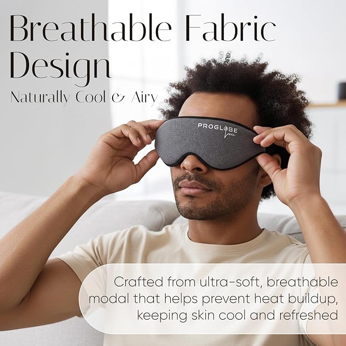 Proglobe Luxe Blackout Sleep Mask, 100% Blackout Eye Mask, 3D Contoured Zero Pressure Design, Soft Breathable Modal Fabric, Adjustable Strap, Travel Pouch Included for Women and Men, Dark Grey