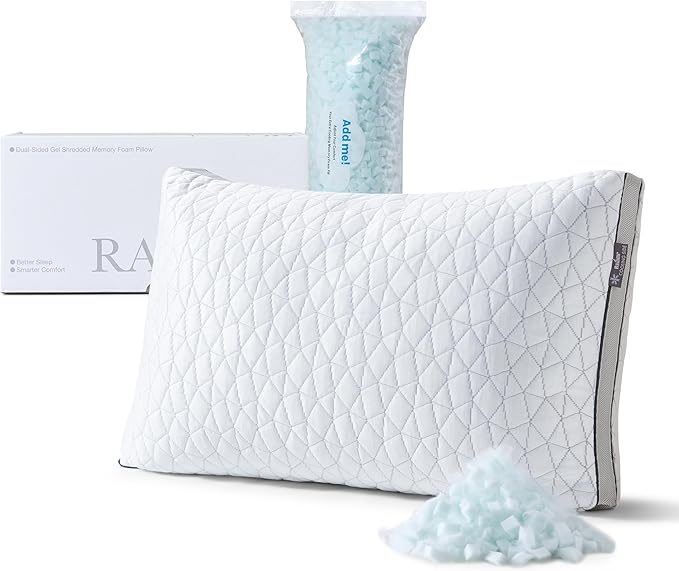 Cooling Pillow with Shredded Memory Foam for Sleeping, 20x30 Adjustable Bed Pillow with Cool & Bamboo-Derived Rayon Side, Firm Pillow with Cooling Gel for Hot, Back, Stomach or Side Sleeper (Queen)