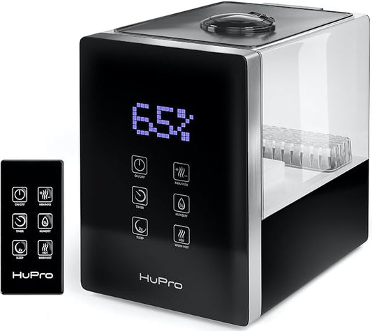6L Cool & Warm Mist Humidifier - Large Room 400 sq ft, Ultra Quiet <30dB, Remote Control, Essential Oil Diffuser, Auto Shut Off, 12Hr Timer - Black