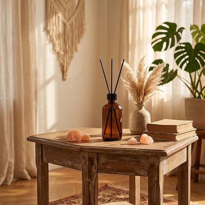 Aroma Reed Diffuser 6.7 Fl.oz Delicate Scent for Home Decor and Air Freshening Reed Scented Diffuser Home Decor Air Freshener for Bathroom Living Room Office (Amber Oud)