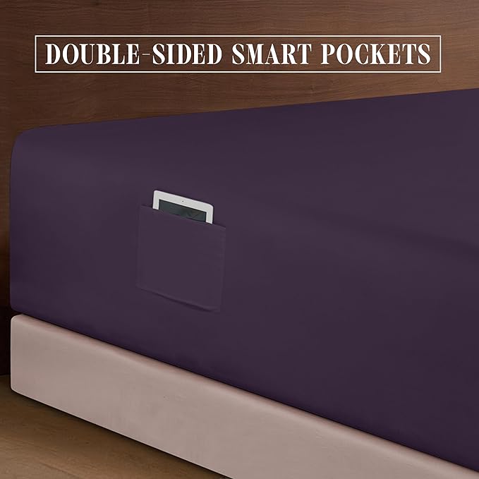 Elegant Comfort Luxury 1500 Premium Hotel Quality Microfiber 4-Piece Sheet Set - Soft, All Around Elastic 18-24 Inches Deep Fitted Sheet - Extra Deep Pocket Sheets, Full, Eggplant-Purple
