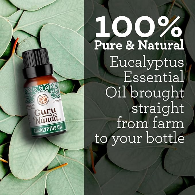 GuruNanda Eucalyptus Essential Oil -100% Pure, Natural and Undiluted Aromatherapy Oil for Diffusers - Aids in Congestion Relief - Perfect for Massages (0.5 Fl Oz)