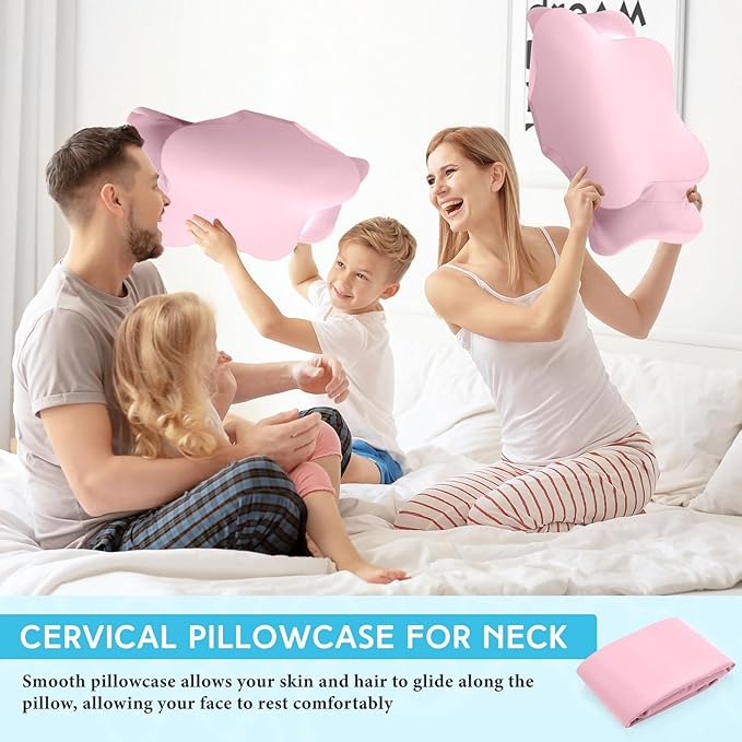 Hahafelt Cooling Cervical Neck Pillowcase Cover (Only Pillow Case) Ergonomic Pillowcase with Zipper Breathable Contour Pillow Cover for Side Back Stomach Sleepers(Pink,Queen Size)