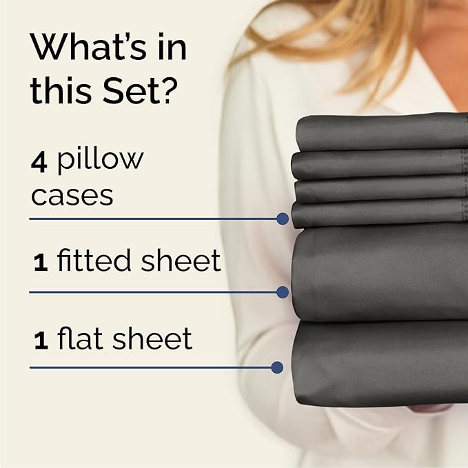 Cal King 6 Piece Sheet Set - Comfy Breathable & Cooling - Hotel Luxury Bedding for Women, Men, Kids, Teens & Children - 1 Flat & 1 Fitted Sheet & 4 Pillowcases w/ Deep Pockets, Wrinkle Free - Charcoal