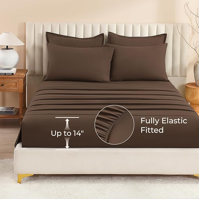 Litanika Oversized King Comforter Sets Brown - 7 Pieces Bed in a Bag Oversized King Bedding Comforter Sets, Solid Lightweight Bed Set with Comforter, Sheets, Pillowcases & Shams