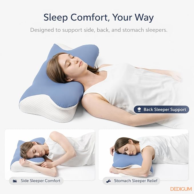 Cervical Neck Pillow for Sleeping - Memory Foam Contour Pillow, Ergonomic Orthopedic Support for Side Back Stomach Sleepers, Neck and Shoulder Pillow for Adults