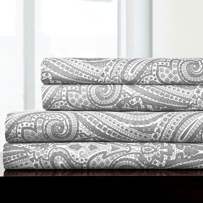 1500 Supreme Collection Queen Sheet Sets Paisley Gray - Luxury Hotel Bed Sheets and Pillowcase Set for Queen Mattress - Extra Soft, Elastic Corner Straps, Deep Pocket Sheets, Queen, Paisley Gray