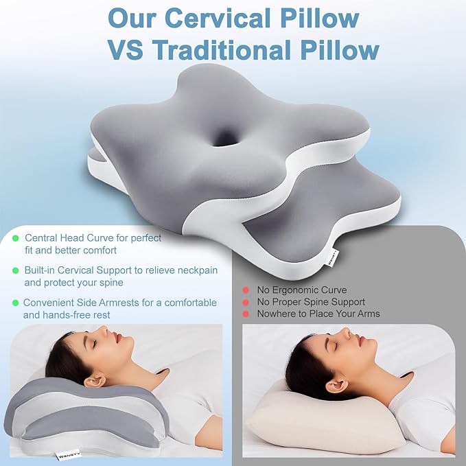 Sleep Apnea Pillow with Neck Pain & Snoring Relief-Orthopedic Cervical Pillow,Ergonomic Contour Memory Foam Pillow for Side,Back,Stomach,Dreamers Relief,Medium Firm Support (Gray, Queen Size)