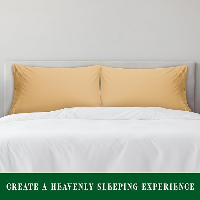 Elegant Comfort Luxury Ultra-Soft 2-Piece Pillowcase Set - 1500 Premium Hotel Quality Microfiber Double Brushed - Wrinkle Resistant, King Size, Gold