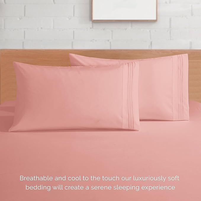Elegant Comfort Luxury 1500 Premium Hotel Quality Microfiber 4-Piece Sheet Set - Soft, All Around Elastic 18-24 Inches Deep Fitted Sheet - Extra Deep Pocket Sheets, Queen, Dusty Rose