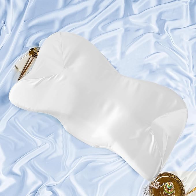 Satin Pillowcase for Cervical Pillow, White Silky Cervical Pillow Case Contour Pillow Case Cover with Zipper, Smooth Ergonomic Pillowcase for Neck Pillow Cover