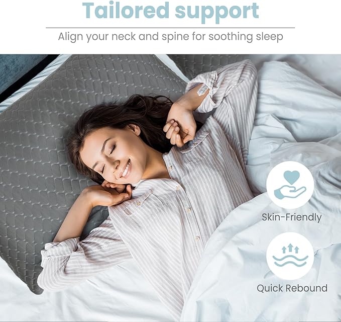 Bafode Memory Foam Pillows Queen Size Set of 2, Shredded Memory Foam Pillows, Cooling Pillow for Sleeping, Adjustable Bed Pillows for Side, Back and Stomach Sleepers