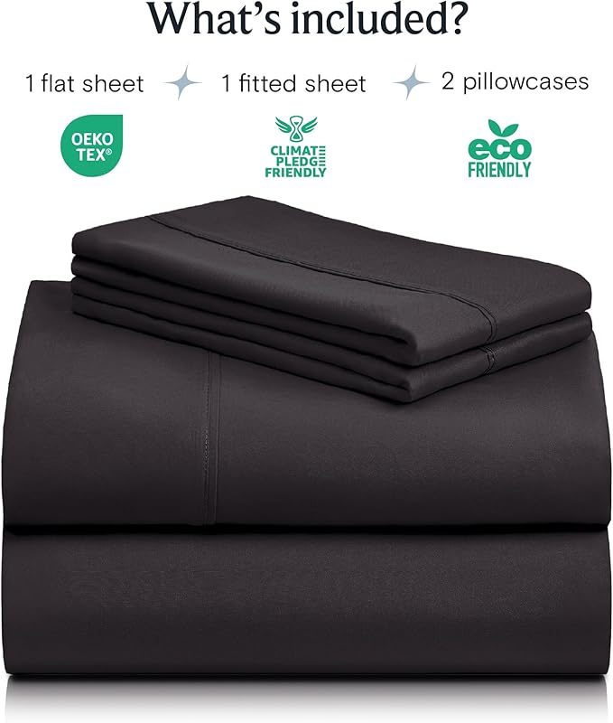 LuxClub 4 PC King Sheet Set, Breathable Luxury Bed Sheets, Deep Pockets 18" Wrinkle Free Cooling Bed Sheets Machine Washable Hotel Bedding Silky Soft - Black King