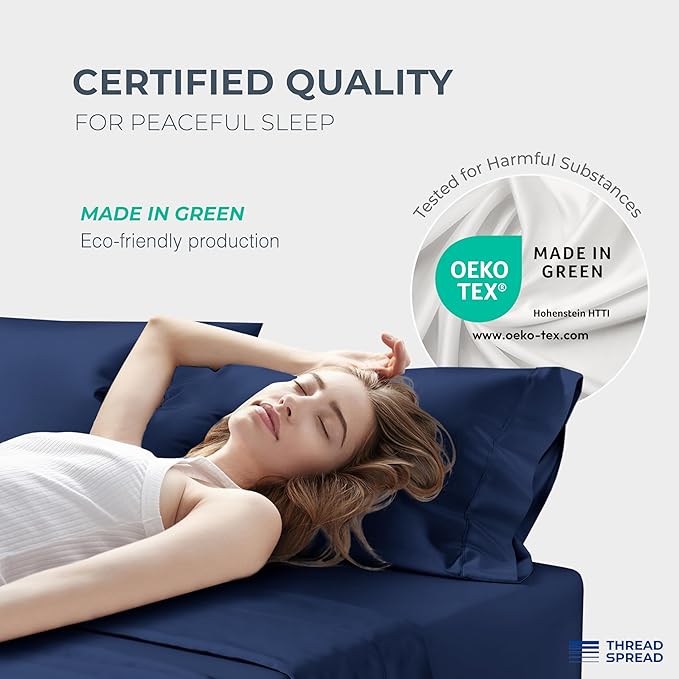 THREAD SPREAD 100% Egyptian Cotton King Size Pillow Cases Set of 2 - Luxury 1500 Series Pillow Cases King Size (Navy Blue), Soft Cooling Envelope Closure Hotel Quality Egyptian Cotton Pillowcases