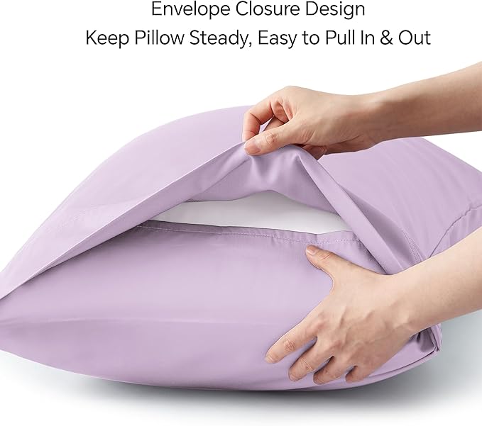 BEDELITE King Size Pillow Cases Set of 2, Rayon Derived from Bamboo, Cooling Pillow Cases for Hot Sleepers & Night Sweats, Breathable and Silky Soft Envelope Pillowcases(Light Purple, 20"x36")