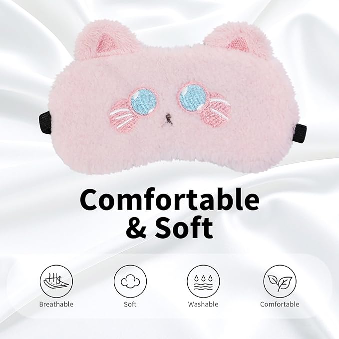 PERFECTSIGHT Sleep Eye Masks, Cute Sleep Eye Cover Lightweight Adjustable Eyeshade Mask Cover for Women Men Sleep Travel Nap, Yellow Tiger+Pink Kitty