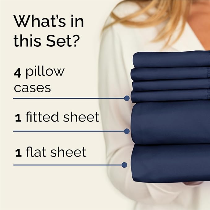 King 6 Piece Sheet Set - Comfy, Breathable & Cooling - Hotel Luxury Bedding for Women, Men, Kids, Teens & Children - 1 Flat & 1 Fitted Sheet & 4 Pillowcases w/ Deep Pockets - Wrinkle Free - Navy Blue