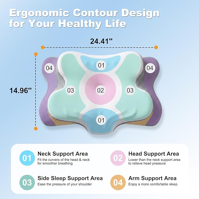 VYLEE Cervical Neck Pillow for Pain Relief, Ergonomic Memory Foam Pillow for Neck Support, Cooling Contour Orthopedic Pillow for Side, Back & Stomach Sleepers