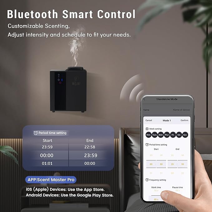 HVAC Diffuser Scent System Whole House - 4500 Sq Ft,Metal,Ultra Quiet,Safety Lock,Bluetooth App,Hotel Commercial Collection Diffuser Machine - Black