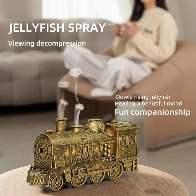 300ml Vintage Steam Train Essential Oil Diffuser, Humidifier with Dual-Color LED Light, Ultra-Quiet Aromatherapy, Auto Shut-Off, Adjustable Mist Modes, for Home, Office