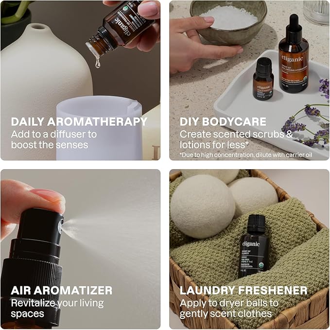Cliganic Organic Aromatherapy Essential Oils Gift Set (Top 8), 100% Pure - Peppermint, Lavender, Eucalyptus, Tea Tree, Lemongrass, Rosemary, Frankincense & Orange