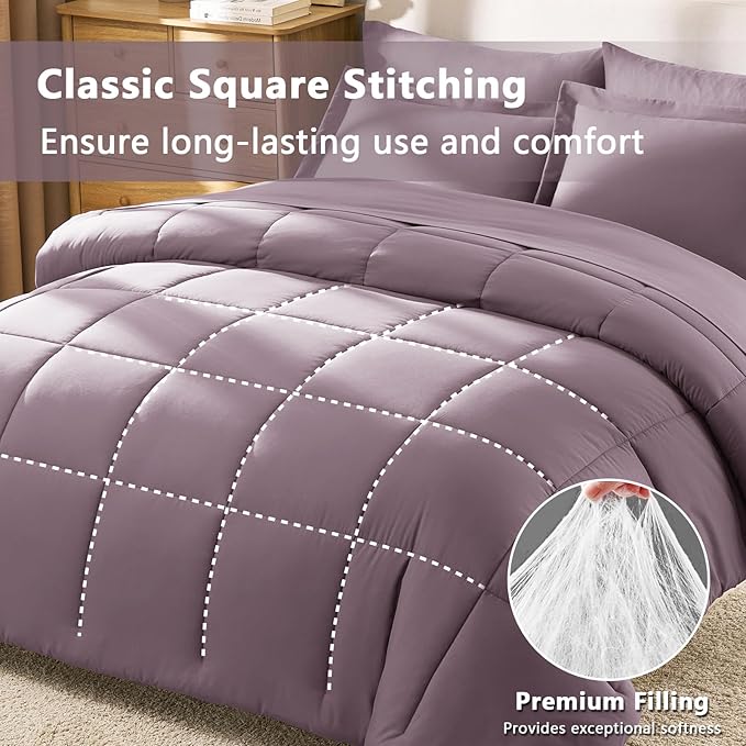 CozyLux King Size Comforter Set Dusty Purple - 7 Pieces Bed in a Bag King, Okeo-Tex Certifited Bedding Set, All Season Soft Bed Set with Down Alternative Comforter, Sheets, Pillowcases & Pillow Shams