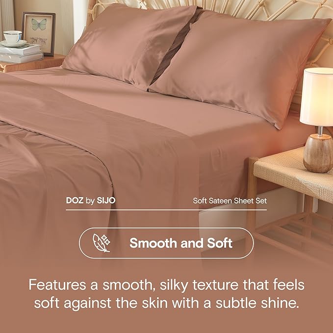 DOZ 100% Long Staple Cotton Duvet Cover Set, Soft Sateen Weave, Smooth, Breathable, Hotel Comfort, 106"x90", 8 Loops, 3pc – 2 Pillowcases 1 Duvet Cover (Clay, King/Cal King)