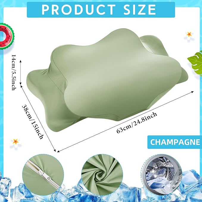 Hahafelt Cooling Cervical Neck Pillowcase Cover (Only Pillow Case) Ergonomic Pillowcase with Zipper Breathable Contour Pillow Cover for Side Back Stomach Sleepers(Saga Green,Queen Size)