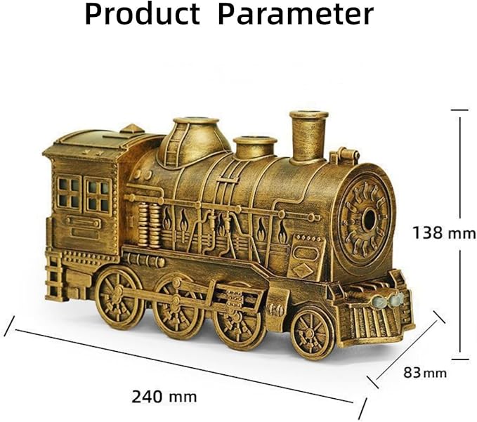 Train Diffuser, Train-Shaped Essential Oil Diffuser, Cool Mist Humidifier, Dual-Color LED Night Light, 300ml Capacity with Dual Mist Modes, Home Decor with 2-8Hour Timer (Bronze)