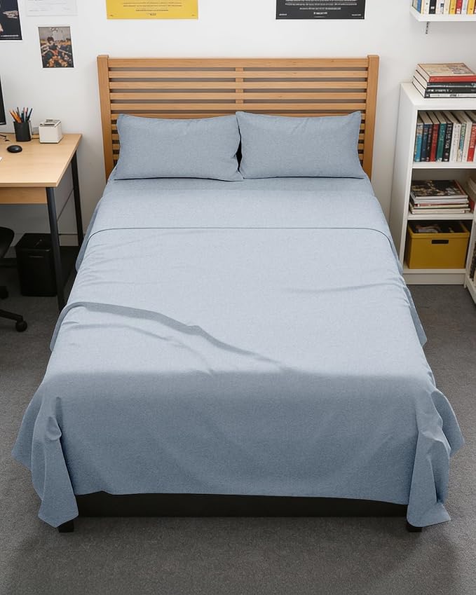 Full XL Bed Sheet - 4 Piece Full XL Bed Sheets Set - Ultra-Soft, Breathable & Cooling - Hotel Luxury Bedding for Women & Men w/ Deep Pockets - Wrinkle Free & Fade Resistant - Oeko-Tex - Heathered Blue