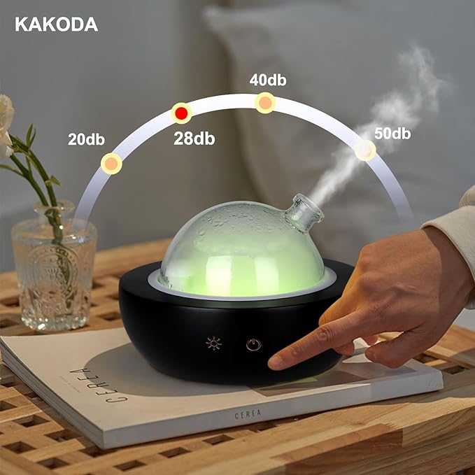 Glass Essential Oil Diffuser,Real Wood Base,The 2024 Upgrade Aromatherapy Diffuser,Aroma Diffuse Humidifier,LED Light in 7 Colors，Suitable for Home Office Bedroom-Black
