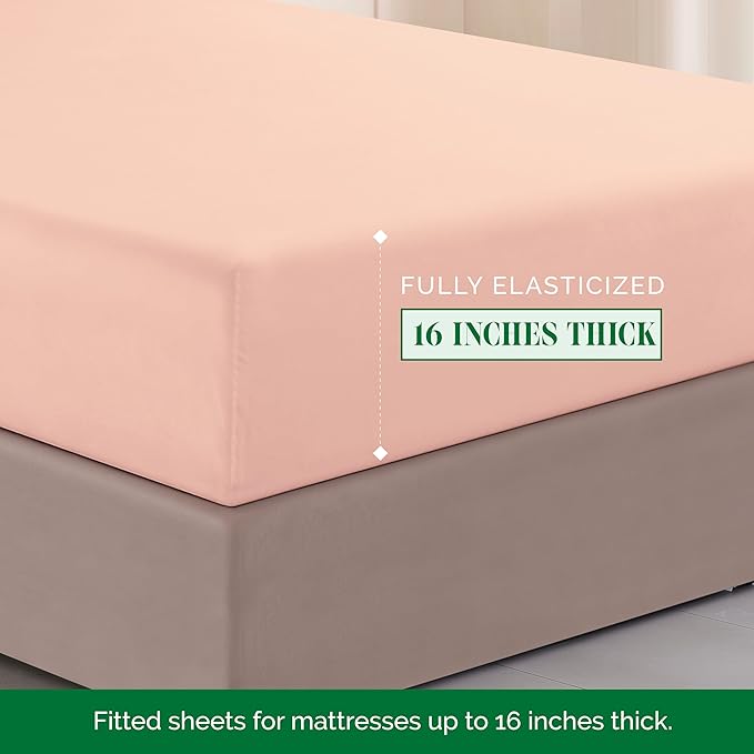 Elegant Comfort Luxurious 1500 Premium Hotel Quality Microfiber Three Line Embroidered Softest 4-Piece Bed Sheet Set, Wrinkle and Fade Resistant, Queen, Blush Pink