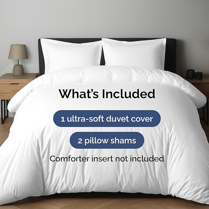 Duvet Cover Cal King Size Set - Extra Soft Cal King Duvet Cover 104" x 98" with 2 Pillow Shams - Hotel Luxury, Easy Care & Fade Free with Zipper Closures & Ties - Comfy, Cozy and Breathable (White)