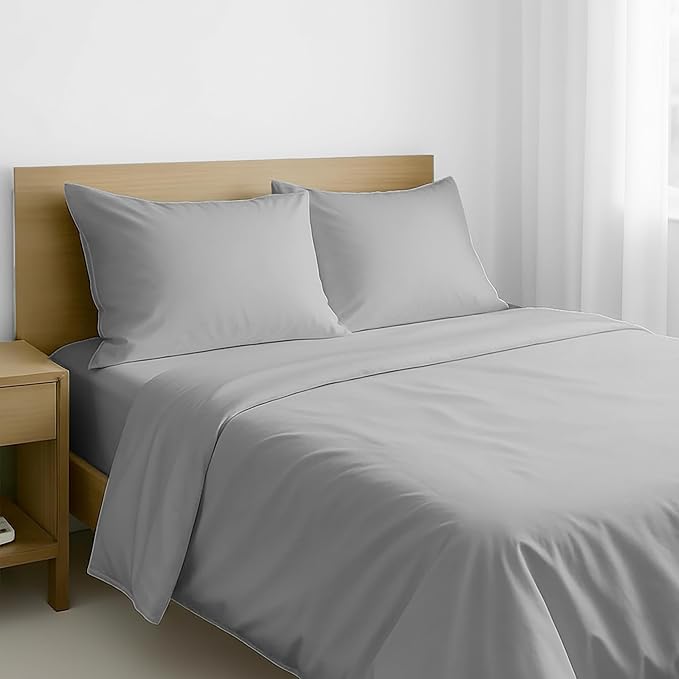 California Design Den King Size Sheets Set - Natural 100% Cotton Sheets King Size with Deep Pockets, Soft Sateen Weave, Breathable and Durable Bedding Set (Light Grey)
