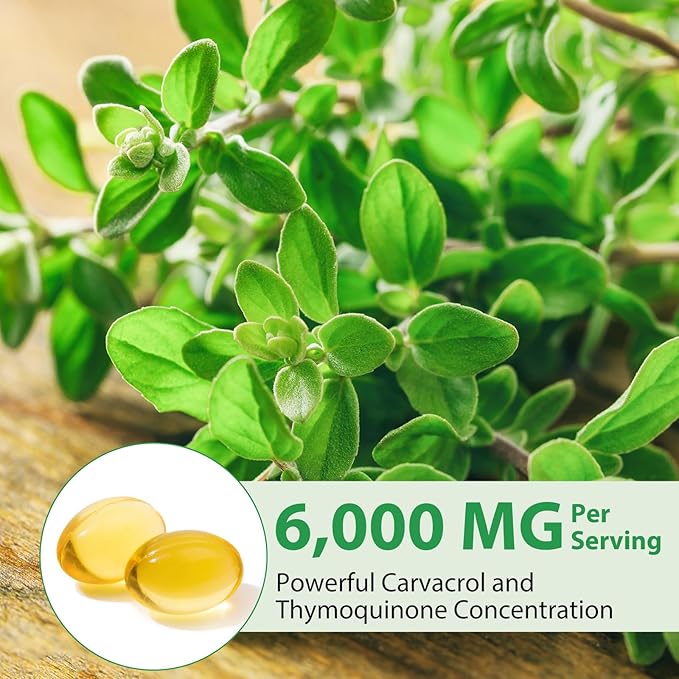 Oil of Oregano Softgels 6000mg, 120 Count | 2 in 1 Formulated with Black Seed Oil 200mg, Oregano Oil Capsules, High Carvacrol & Thymoquinone for Immune Support | Non-GMO, Gluten-Free