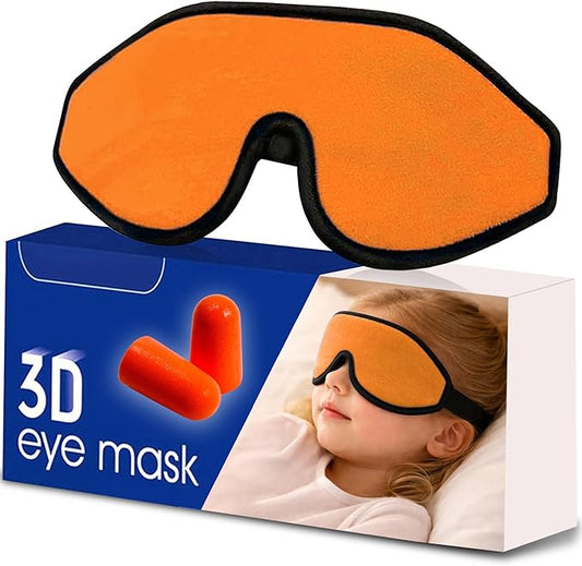 3D Sleep Mask for Kids, Light Block Sleeping Blindfold Memory Foam Contoured Eye Mask for Sleep, Adjustable Strap Eye Cover and Travel Sleep Mask for Boys Girls, Orange
