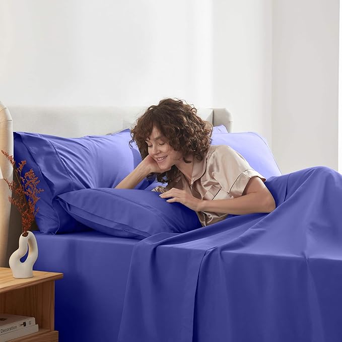 Nestl Extra Deep Cal King Sheet Set - 6 Piece Breathable & Cooling Sheets - Hotel Luxury Bedding Set w/18-24 Inch Deep Pockets - Easy & Secure Fit - Super Soft, Wrinkle Free & Comfy - Royal Blue