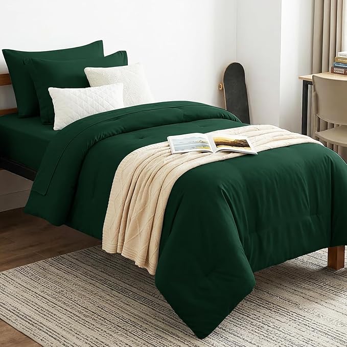 CozyLux Twin XL Comforter Set Emerald Green, 5 Pieces Bed in a Bag Twin Extra Long Comforter Set with Sheets for College Dorm, Bedding Sets with Down Alternative Comforter, Sheets, Pillowcase & Sham