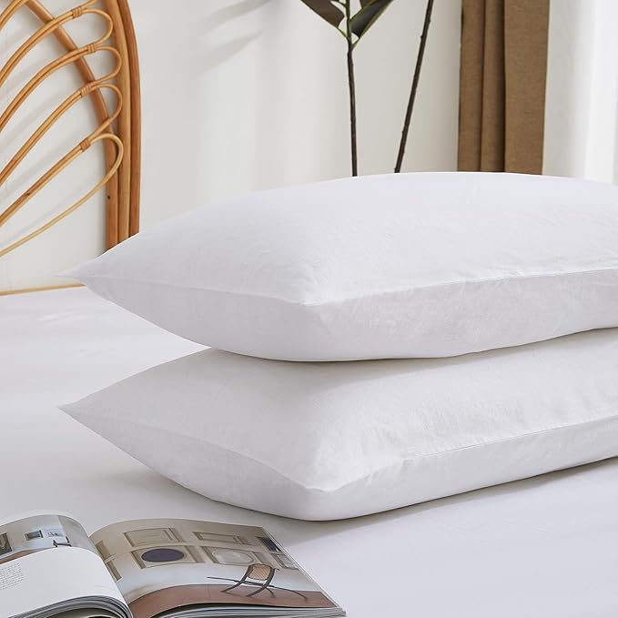 100% French Linen Pillowcase Set of 2, Breathable Envelope Closure Soft Linen Pillow Cover,Soft Luxury Hotel & Home Use, Mothers Day Mom Gift